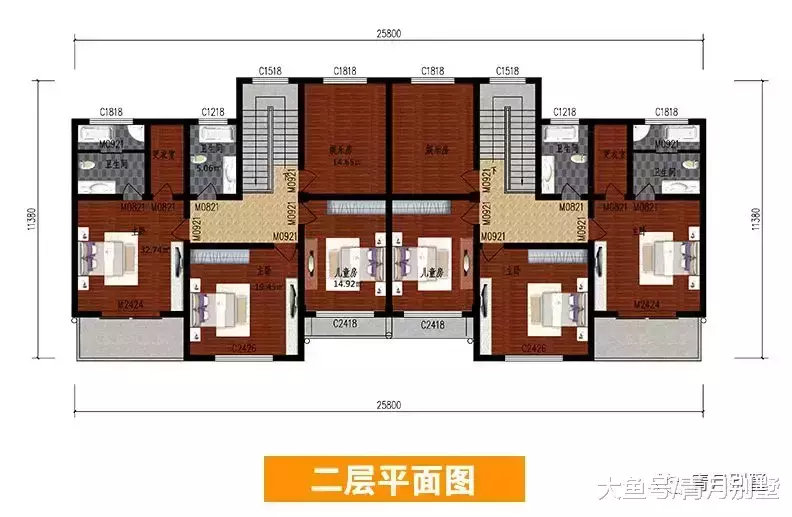 25.8米×11米二层双拼小别墅, 简单大气, 主体造价70万