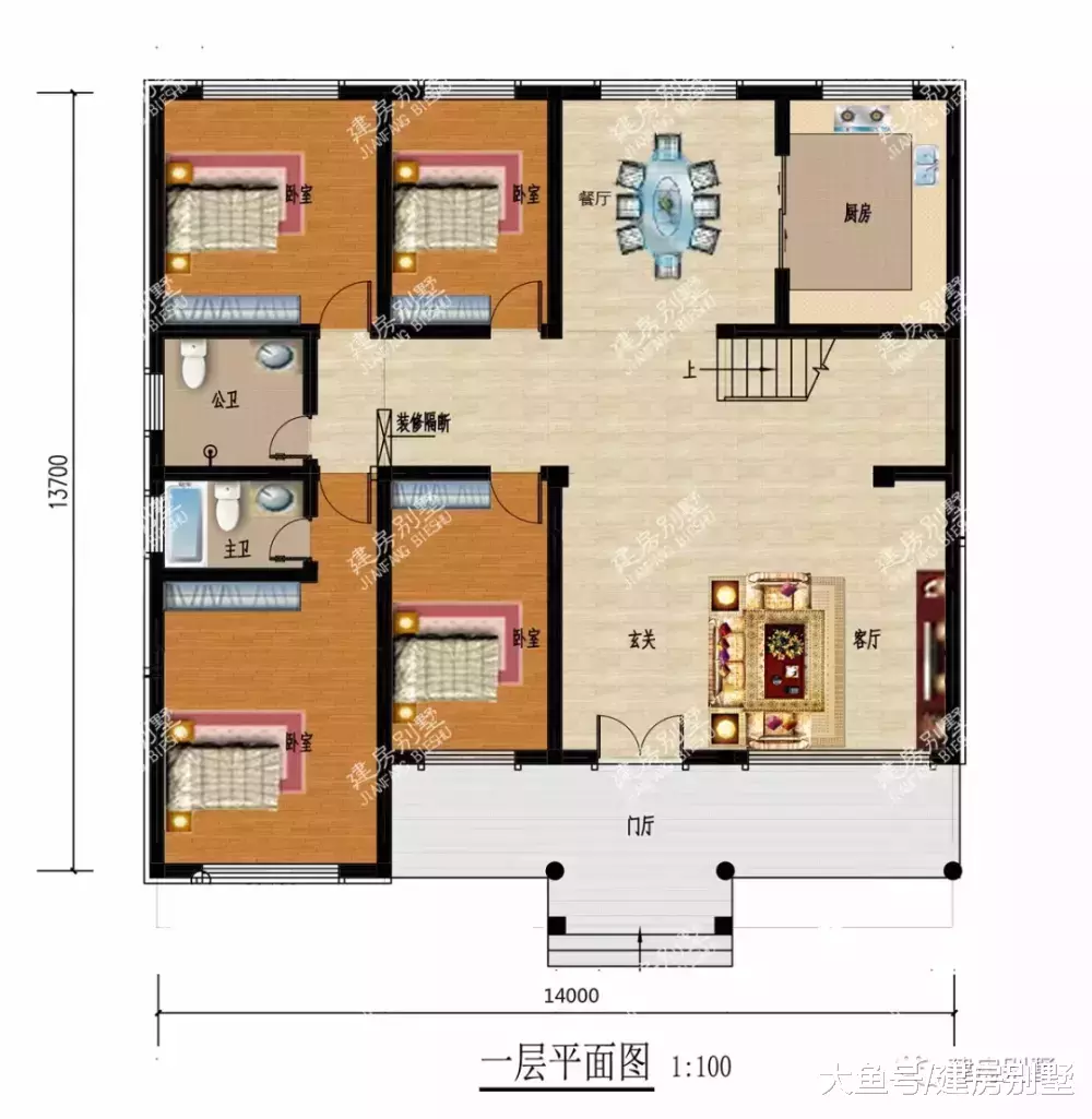面宽14米左右的两层自建房, 第二栋有7个卧室, 大家庭也能住