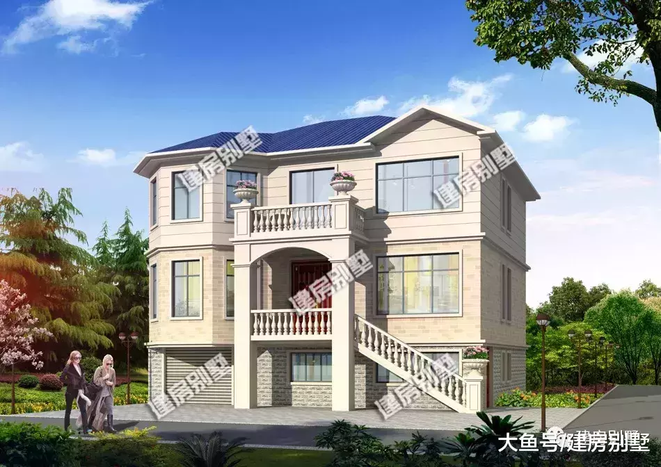 13.2×12.1米农村别墅, 带架空层做车库, 大气又实用