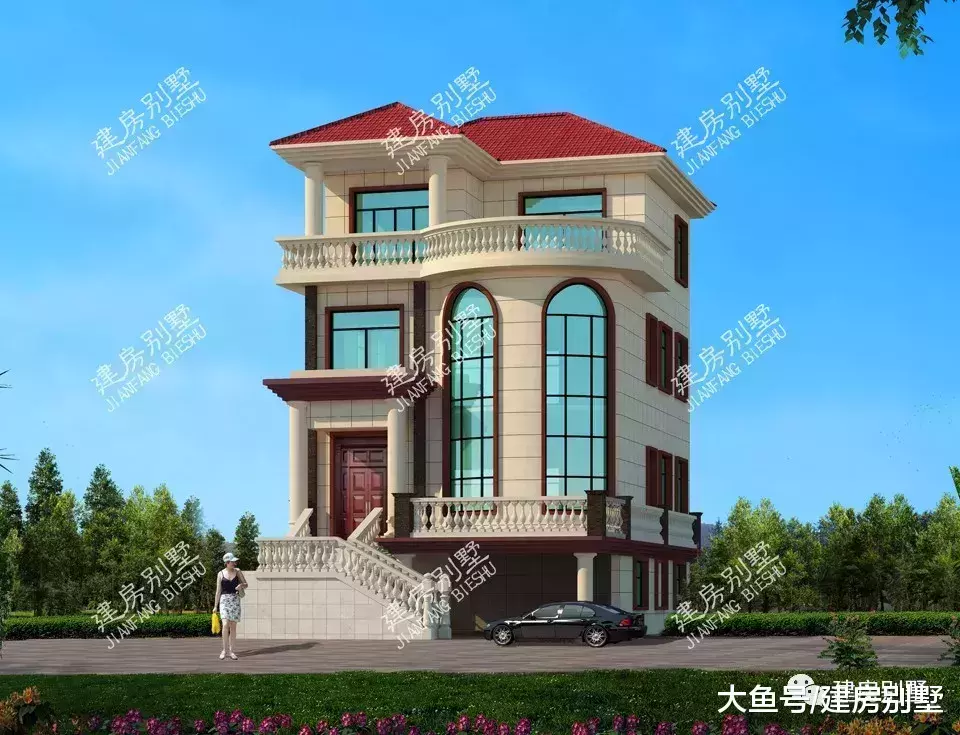 面宽9米多的农村自建房, 第二栋配架空层做车库, 造型相当大气