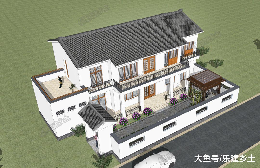 二层中式宅院设计, 院外建车库, 与室内相连, 非常实用