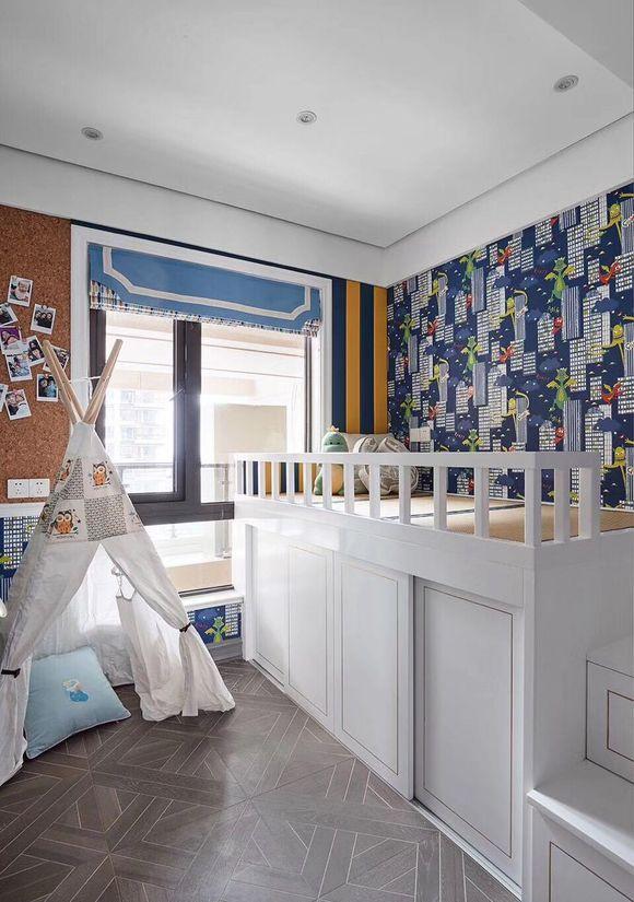 105㎡现代简约与美式风格混搭, 开放式厨房设计, 儿童房很漂亮