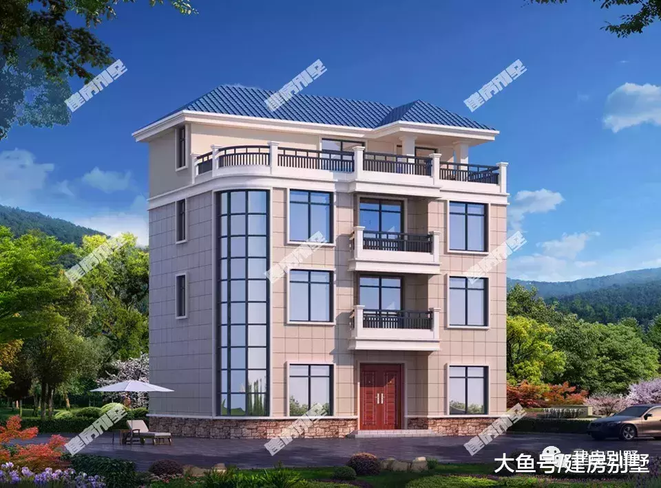 开间13米的四层农村自建房, 第二栋带架空层, 当车库用