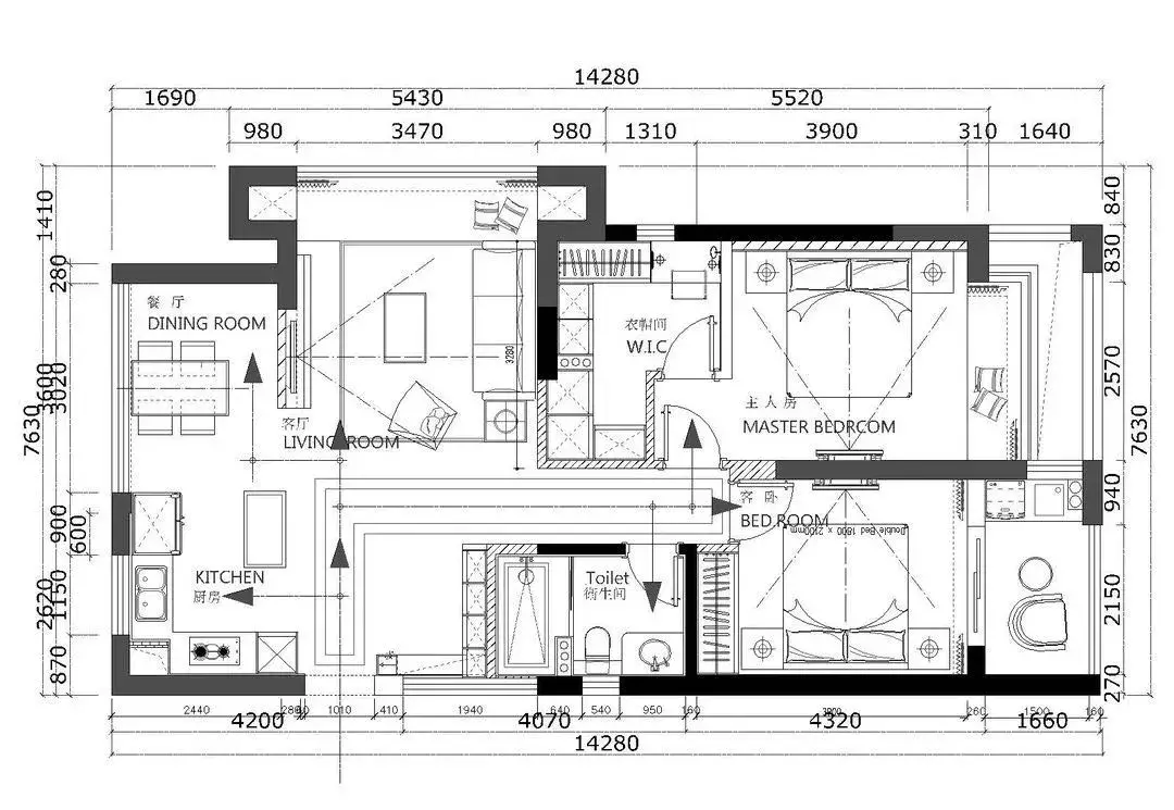 天津的107平现代风两房案例, 动线合理而又简洁大方