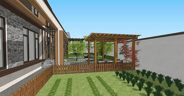 气场两米八! 平顶现代风别墅, 简约不简单, 大菜园大庭院观景池葡萄架, 太接地气