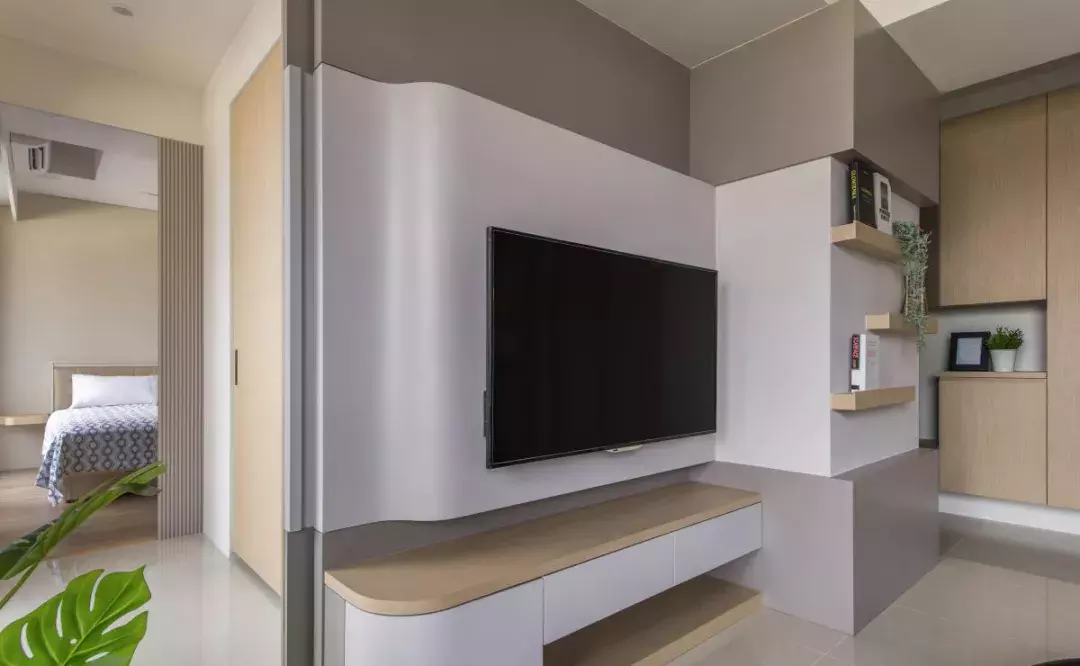 63平的现代简约风小户型, 电视背景墙设计得太棒了