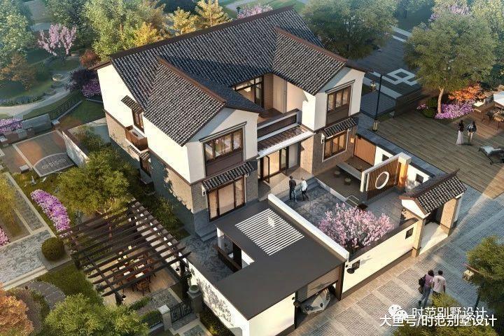 带庭院10x13米二层中式别墅, 花鸟山水间的千百年传承