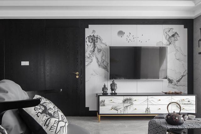 130㎡新中式风格, 高级黑白灰, 客厅和卧室设计真是让人赞不绝口