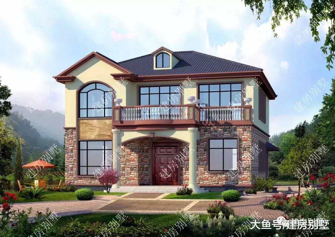 两栋外观色彩很丰富的自建房, 第二栋内设吧台, 看着就洋气
