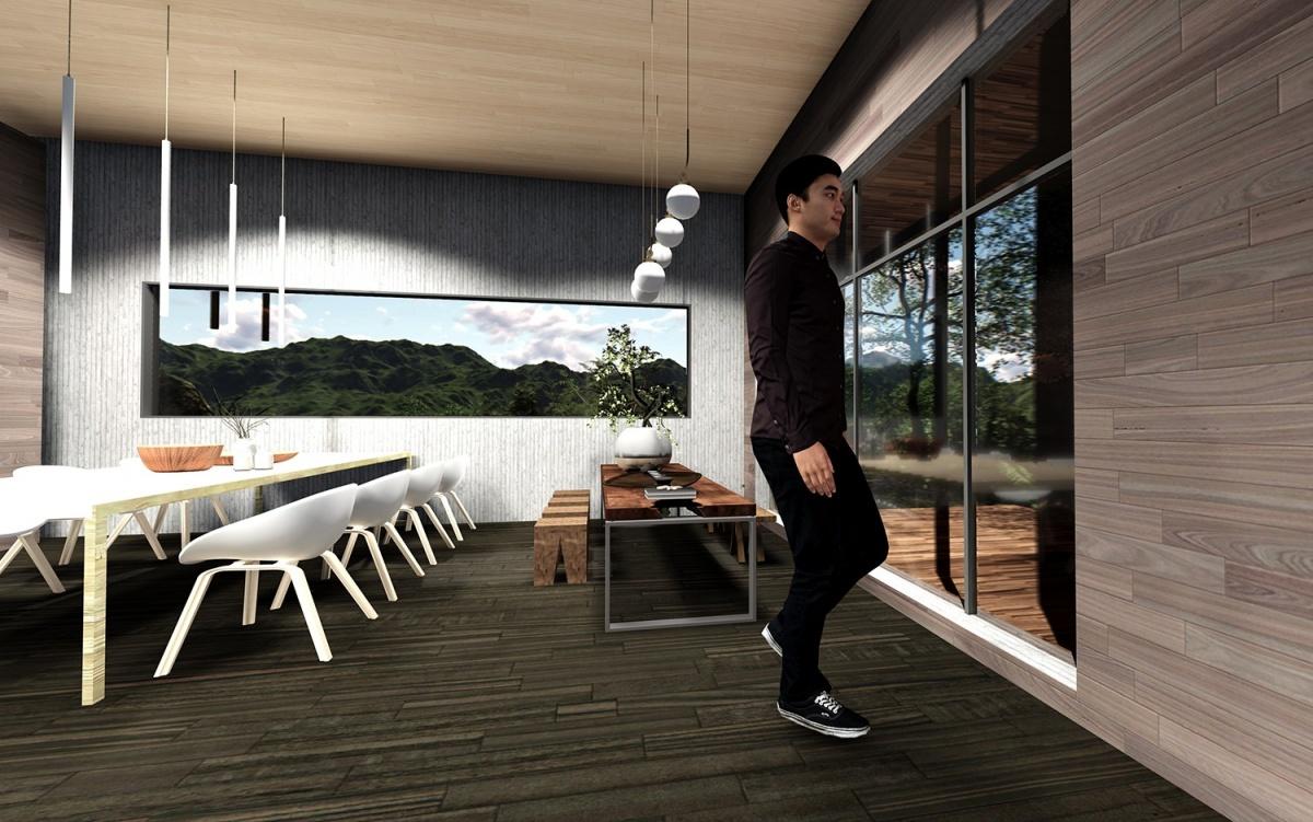 侧面条窗与远处山林带来极致视觉享受, 浙江现代别墅简约大方您喜欢吗?