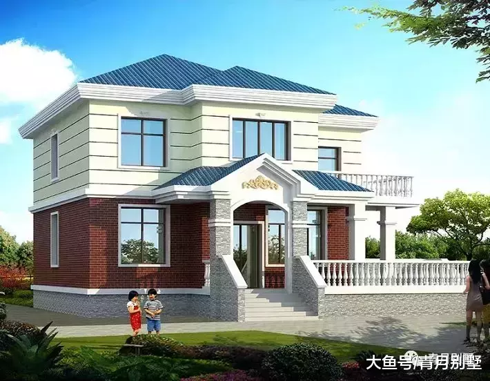 12.6米×11.4米二层精美小别墅, 6卧室带走廊大露台