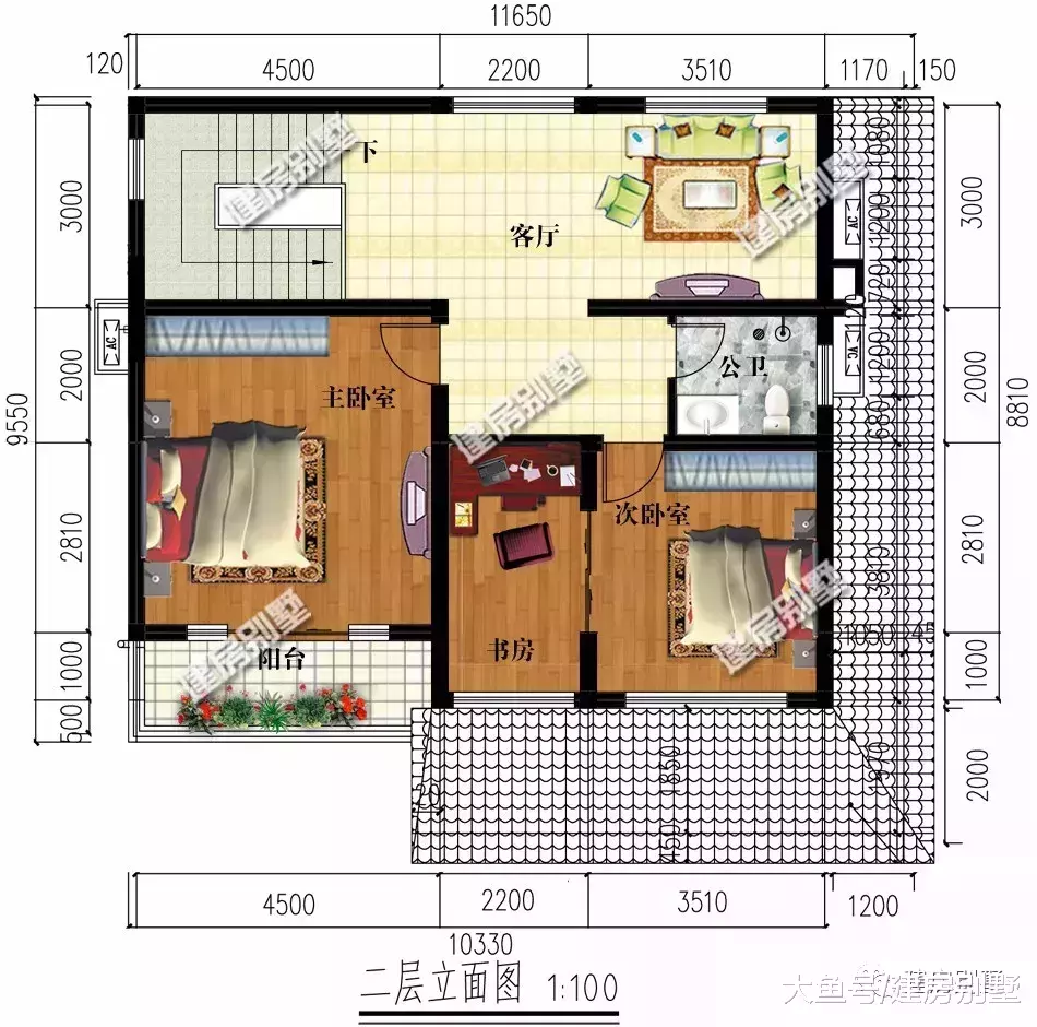 11.65×9.55米农村别墅, 南北通透, 23万建起来