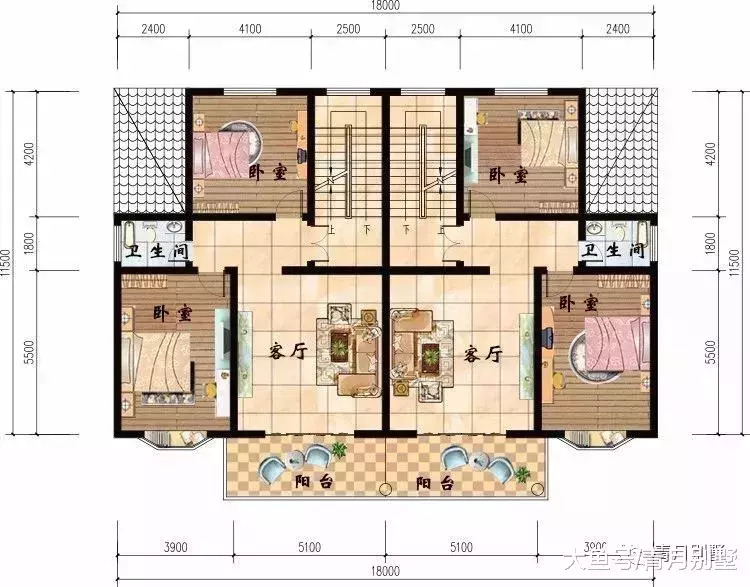 18米×11.5米三层双拼小别墅, 兄弟一起建房尽显手足情谊