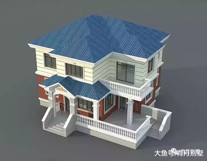 12.6米×11.4米二层精美小别墅, 6卧室带走廊大露台