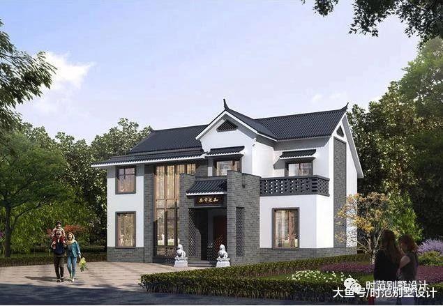 带茶室和神龛的12x14米二层中式风格农村别墅, 8室3厅适合自建