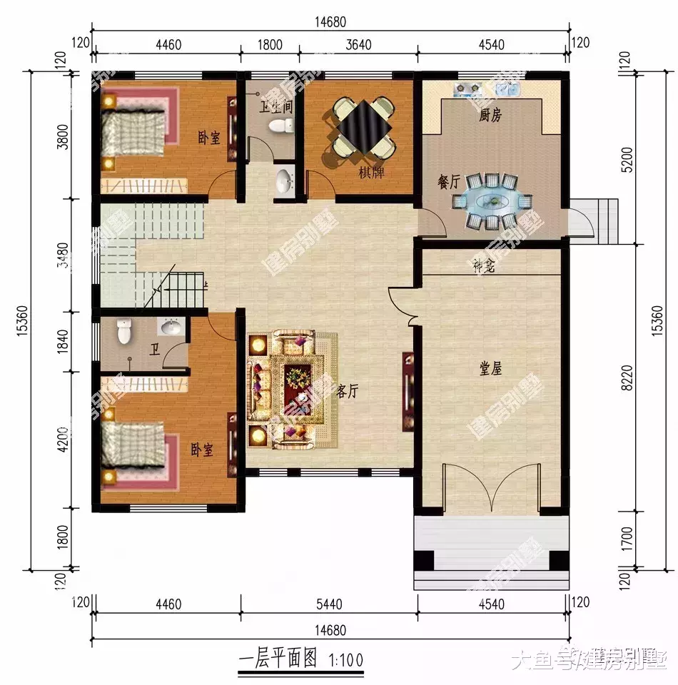 带大堂屋的两层自建房, 堂屋单独建一间的户型, 美观又实用