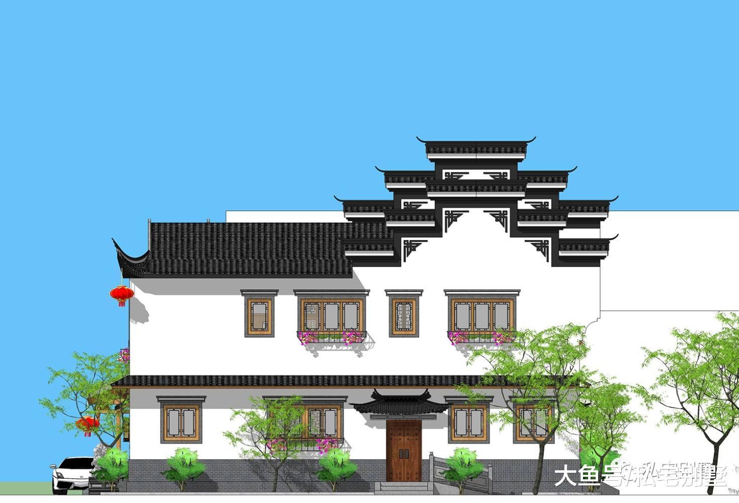 传承经典, 创新2019, 徽派两层三合园中式别墅户型你值得拥有