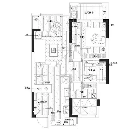 80平的北欧风小户型二居室, 客厅阳台改成惬意休闲区