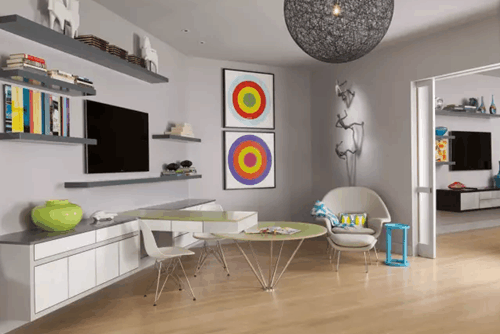 无窗客厅装修效果图 70平小三居暗厅装修设计