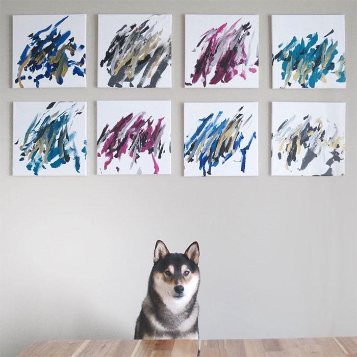 二哈与柴犬的结合, 叼笔作画, 当日销售额达3.5万元!