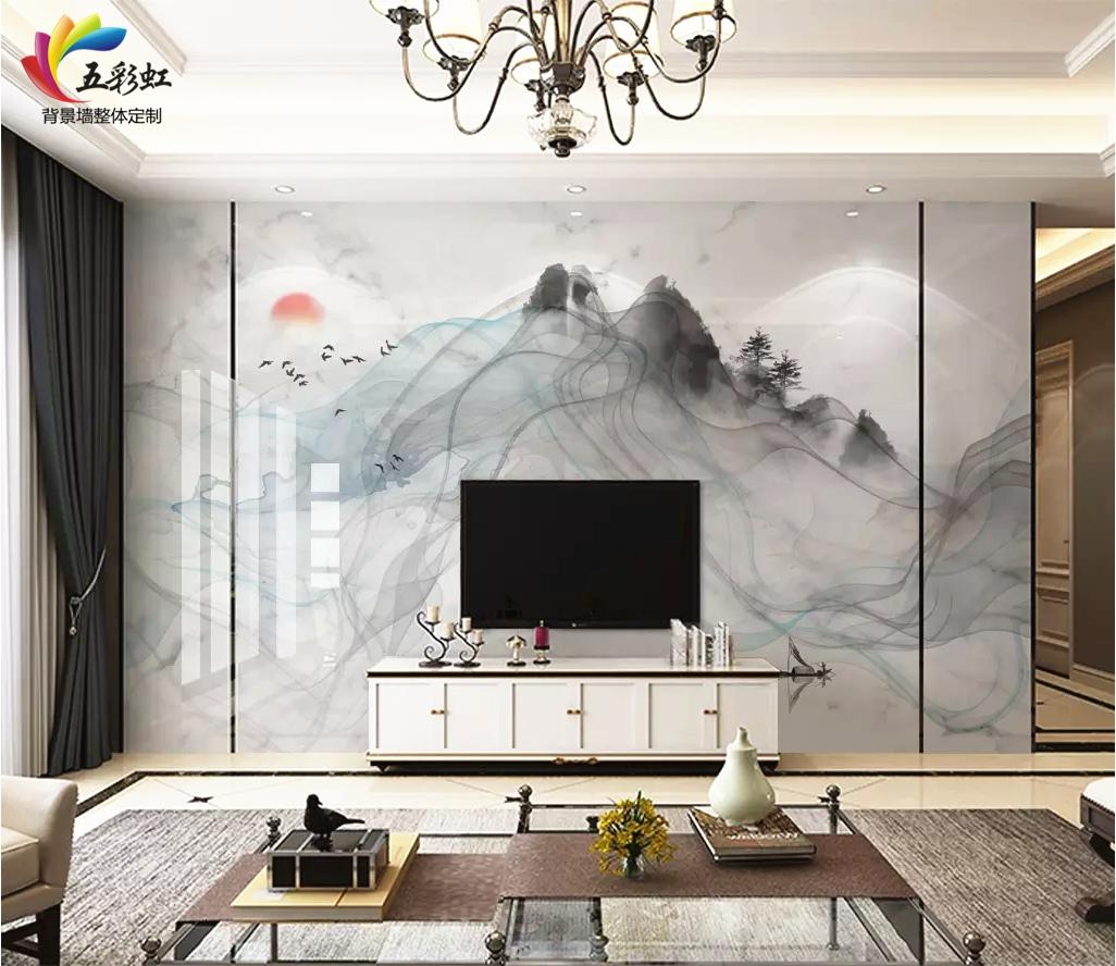 渗墨大板搭配金属线条电视背景墙, 不一样的视觉效果!