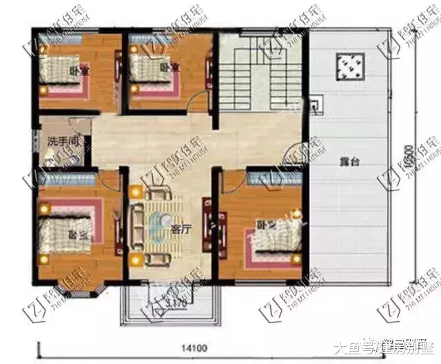 面宽14米左右的两层自建房, 第二栋有7个卧室, 大家庭也能住
