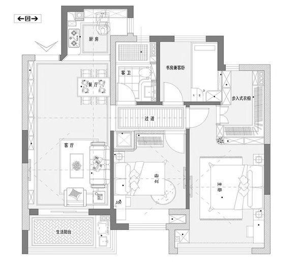 105㎡现代简约与美式风格混搭, 开放式厨房设计, 儿童房很漂亮