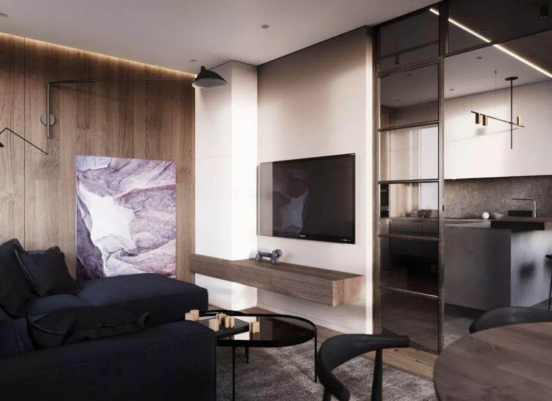 71平米极简风格小公寓做成深色调 档次一下子提高了