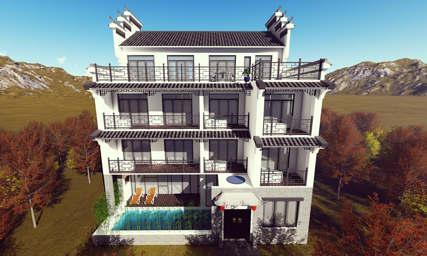 海南94万农村别墅四层带电梯, 泳池露台也不少, 豪宅还是中式漂亮