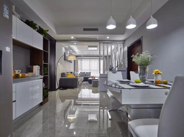 138平的现代简约风三居室, 黑白灰的客餐厅好帅气!