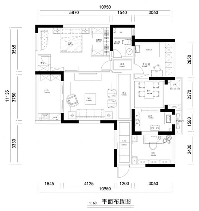 126平的新中式风三居室，长走廊贯穿了整个家