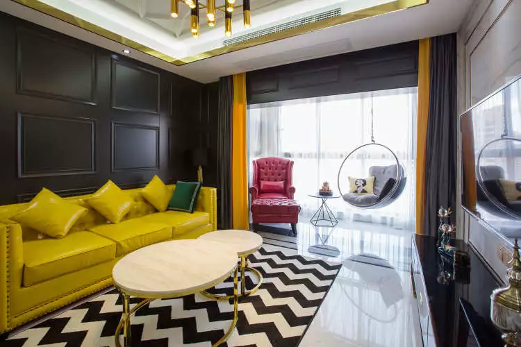 106平的现代轻奢风二居室，摩登时尚的客餐厅太酷了