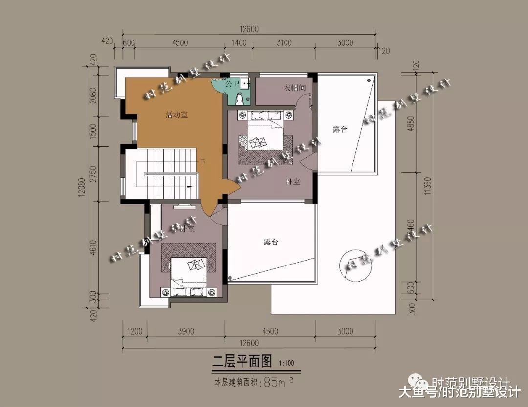 11x12米二層多露臺現代風格別墅，4室3廳，適合農村自建
