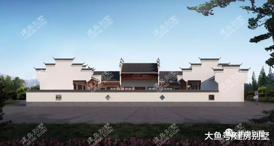 两栋中式风格的合院别墅，白墙黛瓦马头墙，是此生挚爱没错