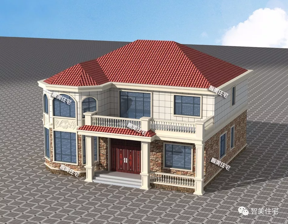 14.2×12.8米二层别墅，宅基地大就是任性，款式很时髦！