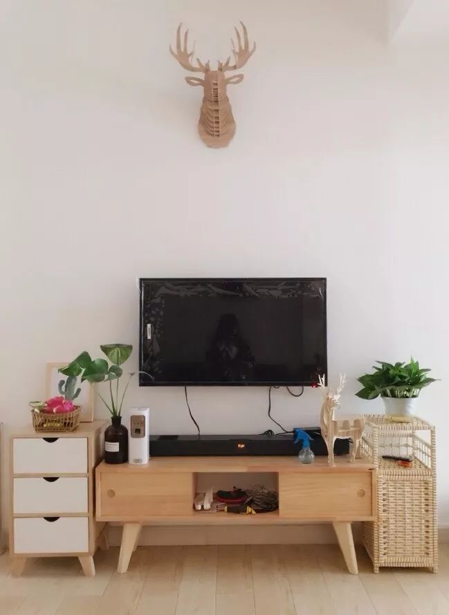 简单刷漆的电视墙，搭配精致软装，算不上高档，却也很大方！