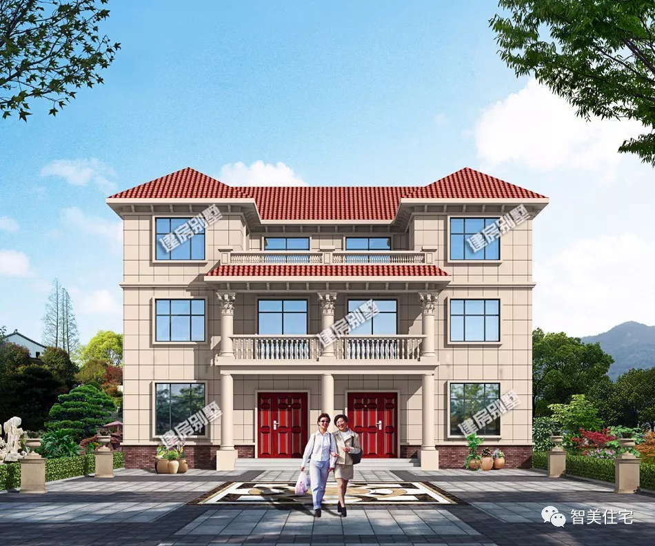 两栋建在湖北农村的双拼别墅，造型简约布局实用，第二栋共堂屋