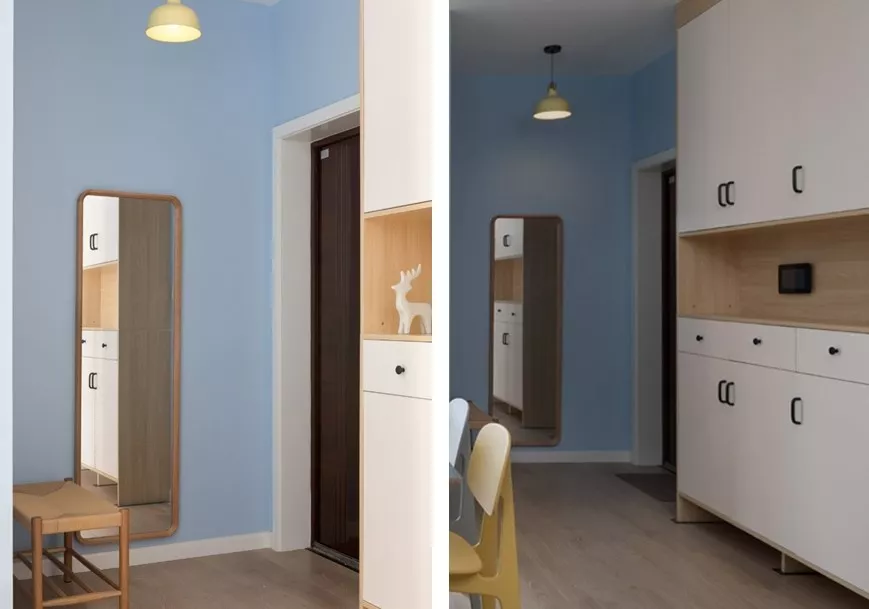 100㎡简约北欧风格装修效果图，马卡龙清新蓝横厅设计超赞！