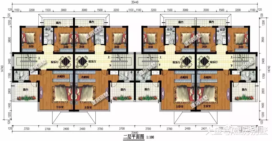 35.4×14.7米农村别墅, 新中式风格, 能住下一个小家族