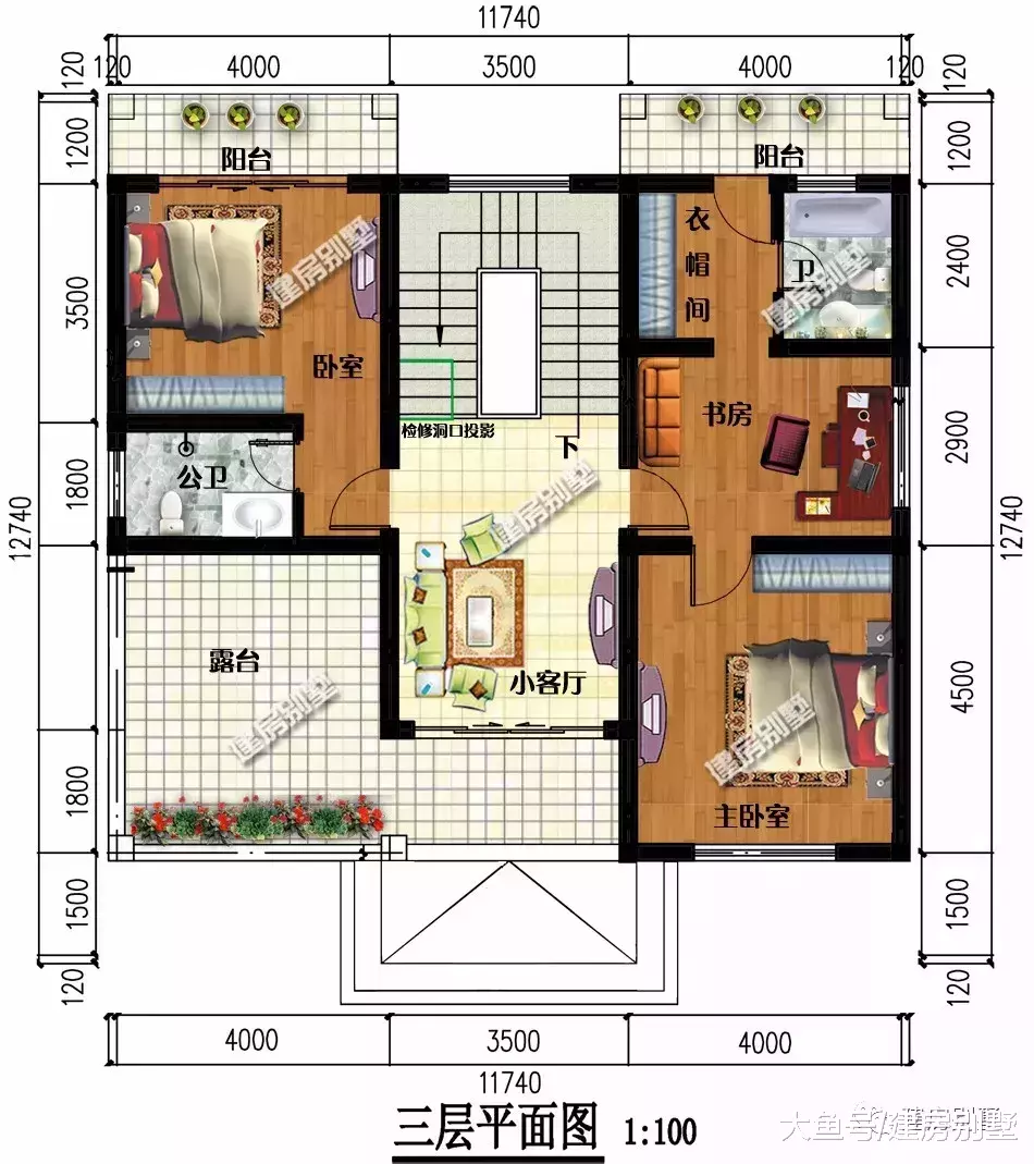 11.74×10米农村别墅, 室内使用小台阶, 讲究显档次