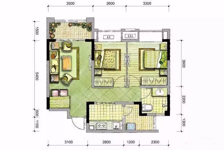 73平的北欧风小户型二居室，用文化砖做电视背景墙