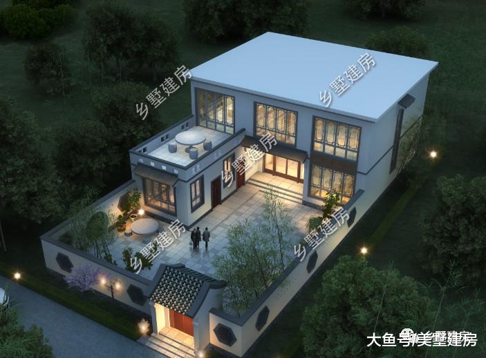 两层新中式农村别墅，时尚简约的外观，给你不一样的居住感受！