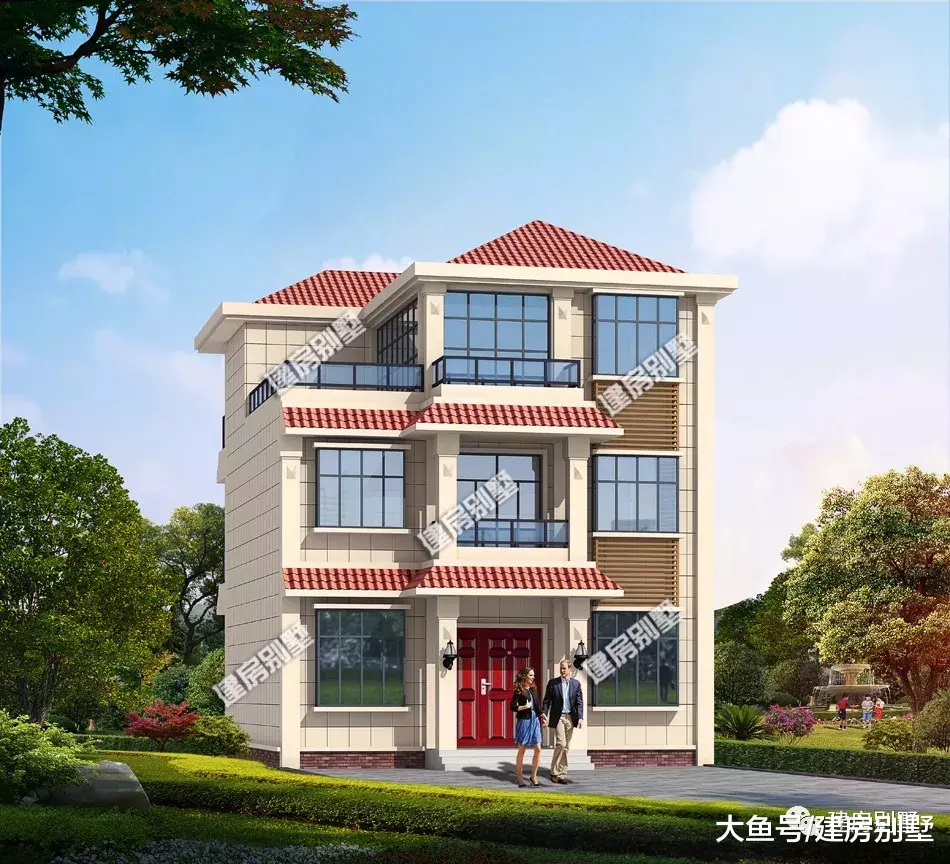 面宽10米左右的两栋三层别墅，简单实用是自建房的根本