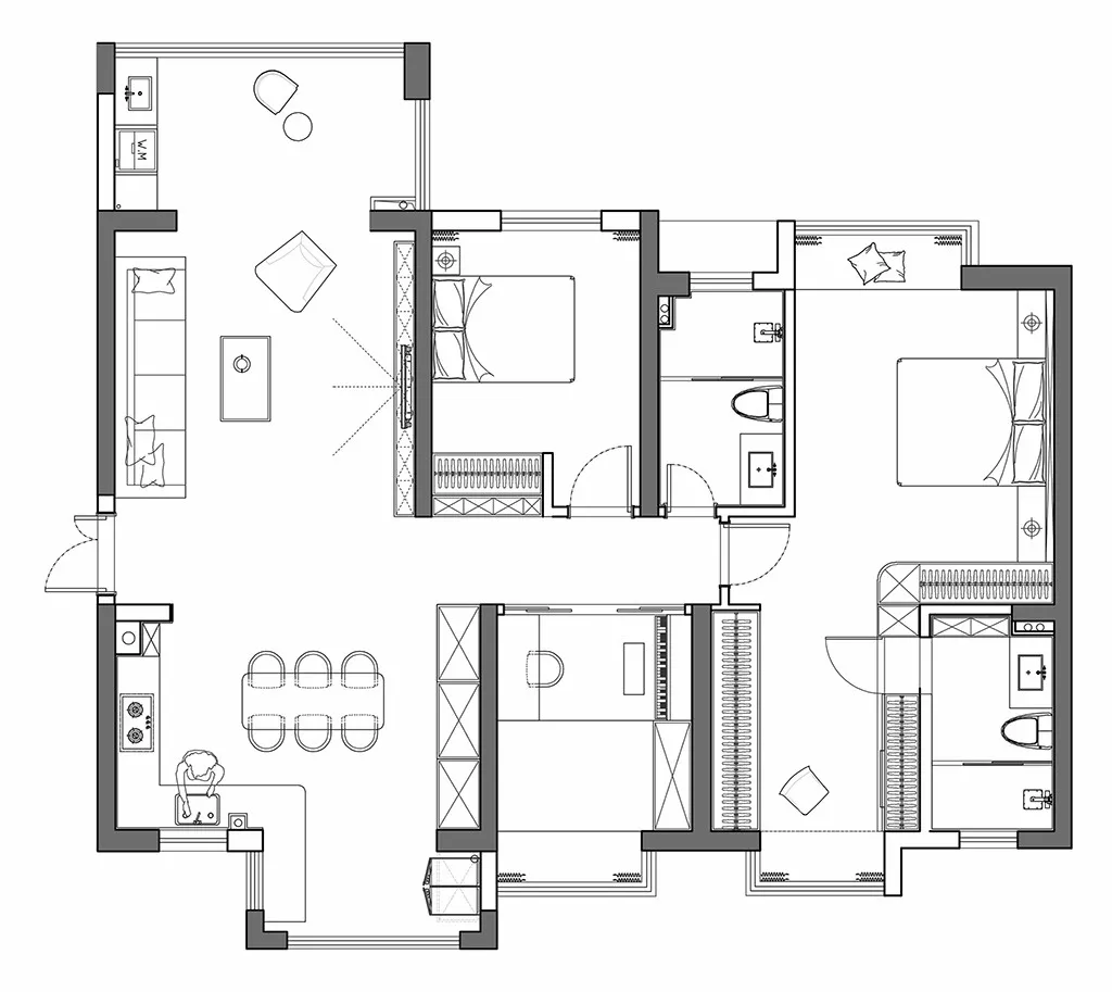 148平的现代简约风三居室，卧室里的衣帽间让人羡慕