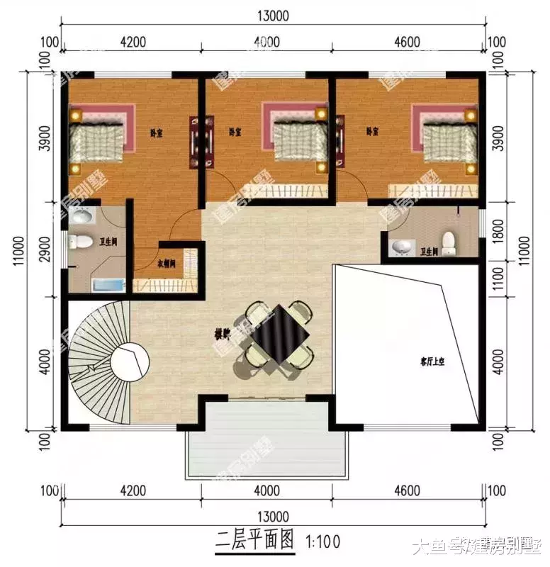 使用复式客厅+落地窗的欧式别墅，第二栋还用了旋转楼梯，真气派