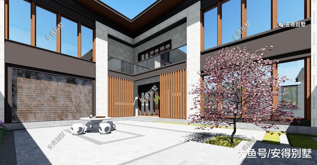 花55万建一栋现代中式的2层合院别墅, 建筑外观大气, 居住起来还舒适