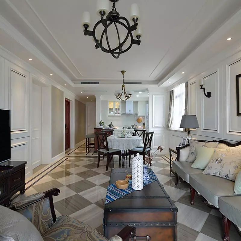 现代美式三居装修设计，厨房多一个吧台就是不一样，好看又实用！