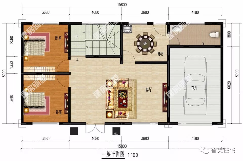 4开间设计的两层农村别墅，第一栋南北方都能建，第二栋带车库