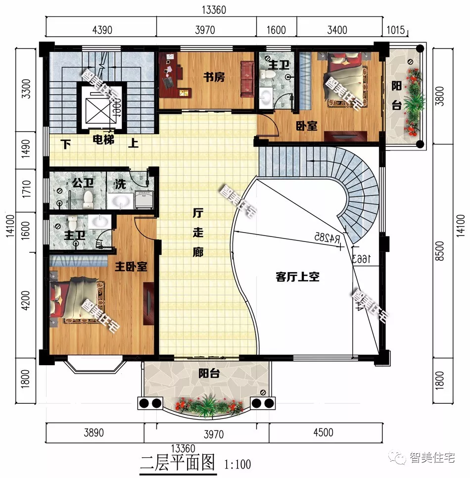 13.36×14.1米农村别墅，带地下室车库，全村属它最气派