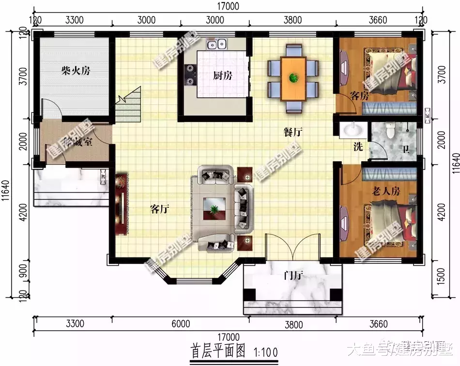 宽17米左右的两层自建房，卧室设计都不少，漂亮又方便